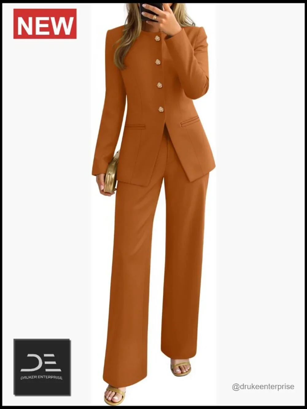 Two Piece Blazer & Wide Leg Pants Set - Long Sleeve, Work Outfits